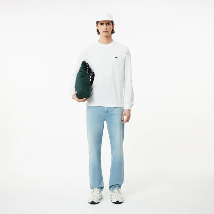 TShirts Men Lacoste Men039s Long Sleeve Cotton Jersey TShirt White 001