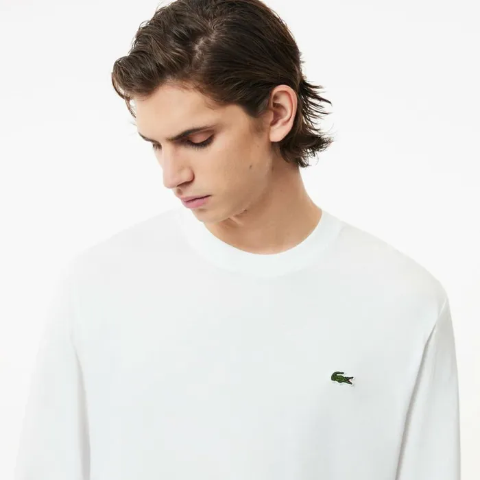 TShirts Men Lacoste Men039s Long Sleeve Cotton Jersey TShirt White 001