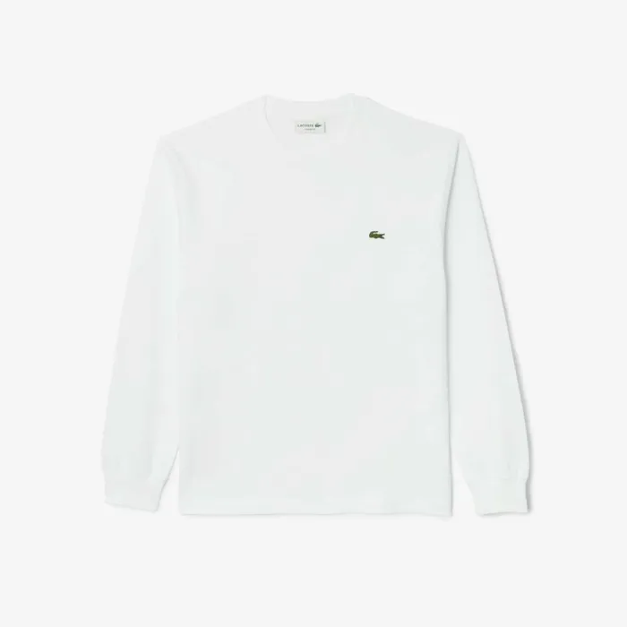 TShirts Men Lacoste Men039s Long Sleeve Cotton Jersey TShirt White 001
