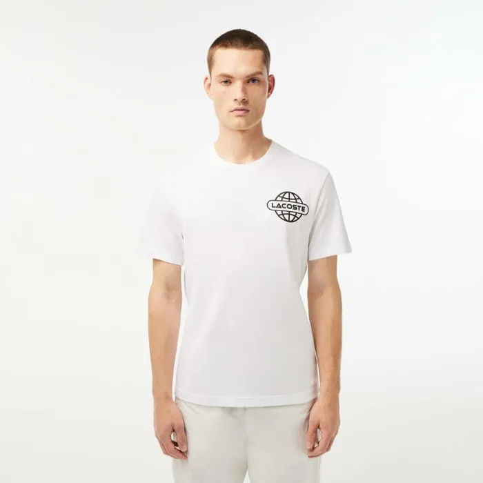 TShirts Men Lacoste Men039s Printed Heavy Cotton Jersey TShirt White 001