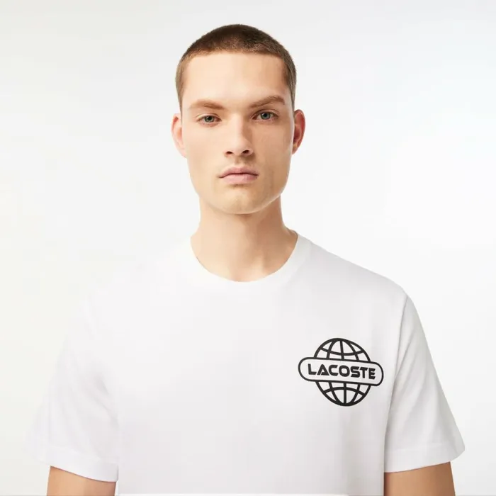TShirts Men Lacoste Men039s Printed Heavy Cotton Jersey TShirt White 001