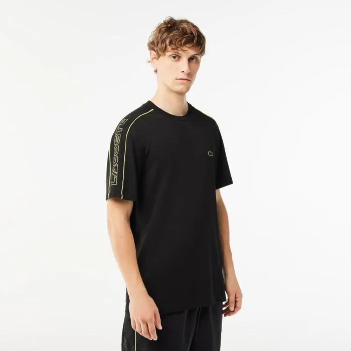 TShirts Men Lacoste Men039s Regular Fit Technical Piqu Print TShirt Black Flashy Yellow 6vt
