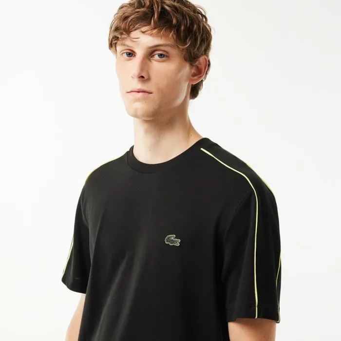 TShirts Men Lacoste Men039s Regular Fit Technical Piqu Print TShirt Black Flashy Yellow 6vt
