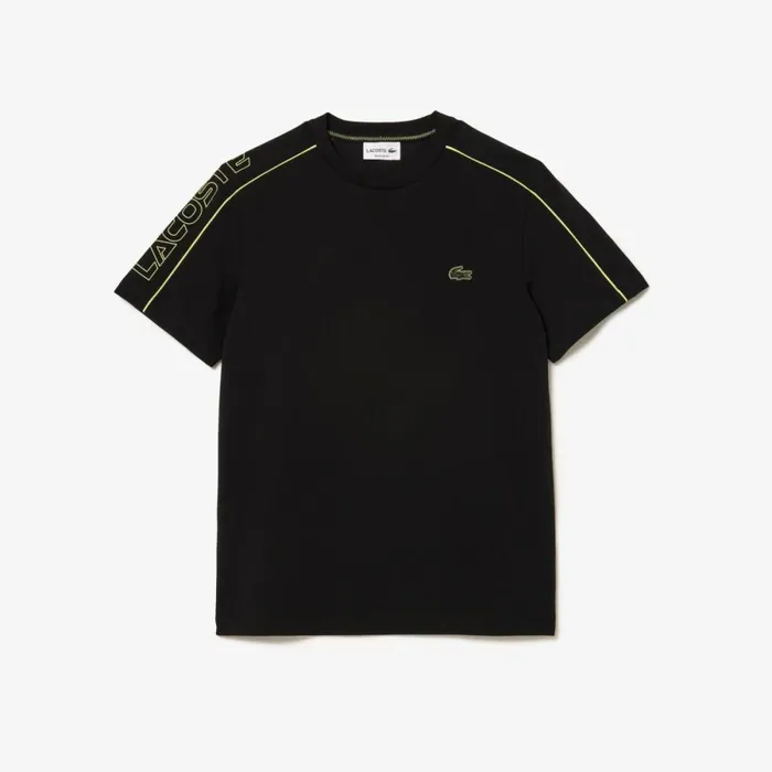 TShirts Men Lacoste Men039s Regular Fit Technical Piqu Print TShirt Black Flashy Yellow 6vt