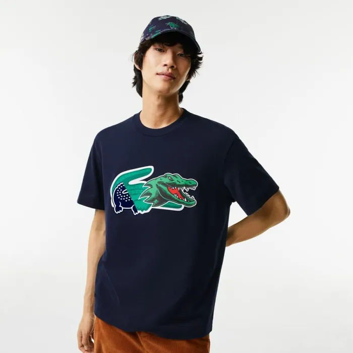 TShirts Men Lacoste Men039s Relaxed Fit Oversized Crocodile TShirt Navy Blue 166