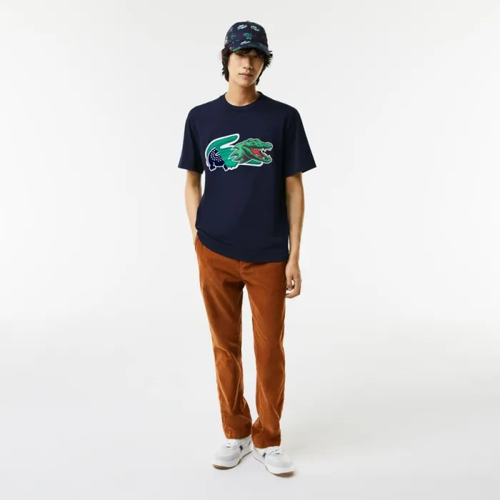 TShirts Men Lacoste Men039s Relaxed Fit Oversized Crocodile TShirt Navy Blue 166