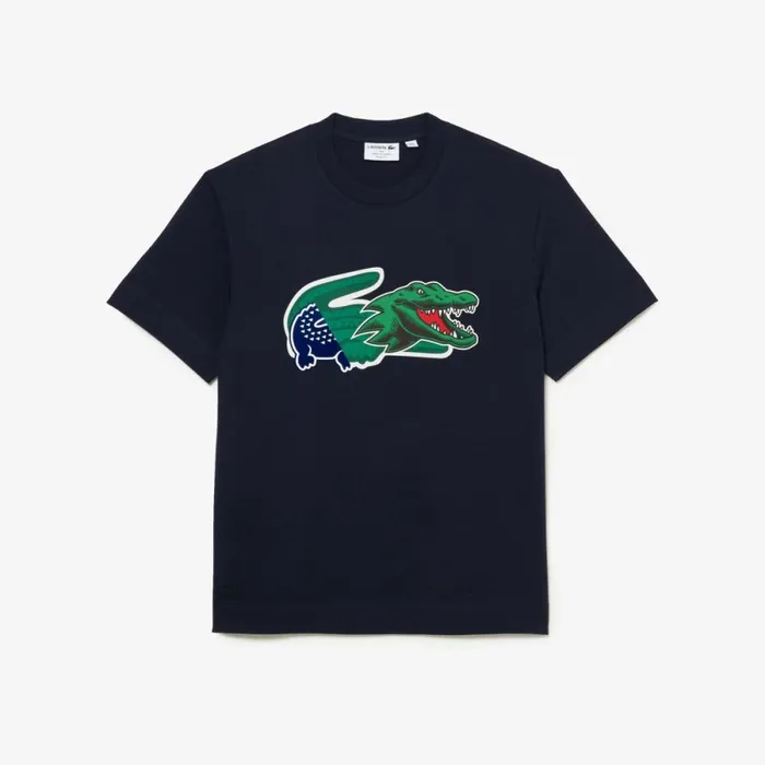 TShirts Men Lacoste Men039s Relaxed Fit Oversized Crocodile TShirt Navy Blue 166