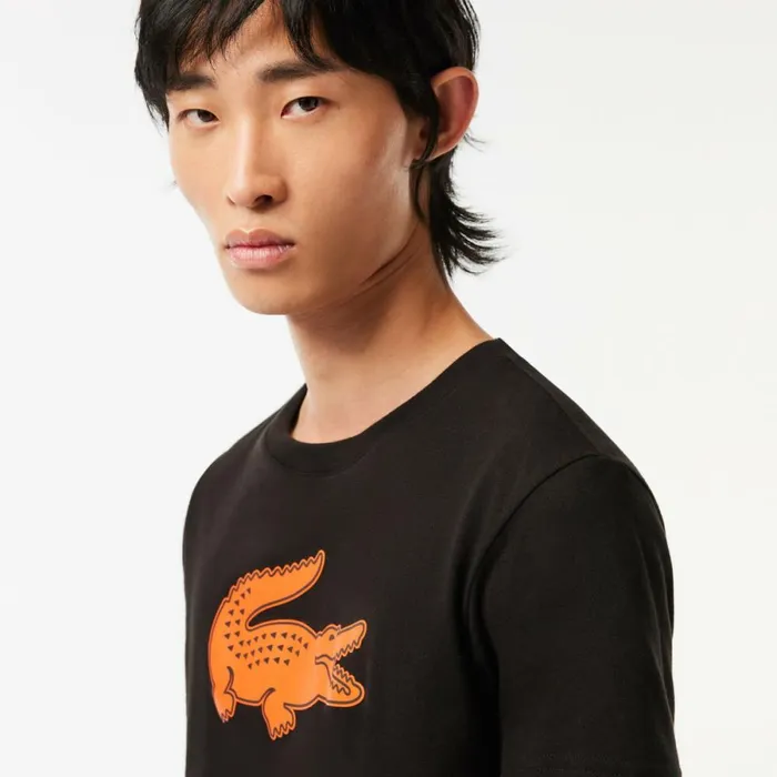 TShirts Men Lacoste Men039s Sport 3D Print Croc Jersey TShirt Black Orange Qxi