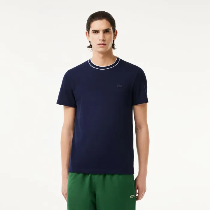 TShirts Men Lacoste Men039s Stretch Piqu Stripe Collar TShirt Navy Blue 166