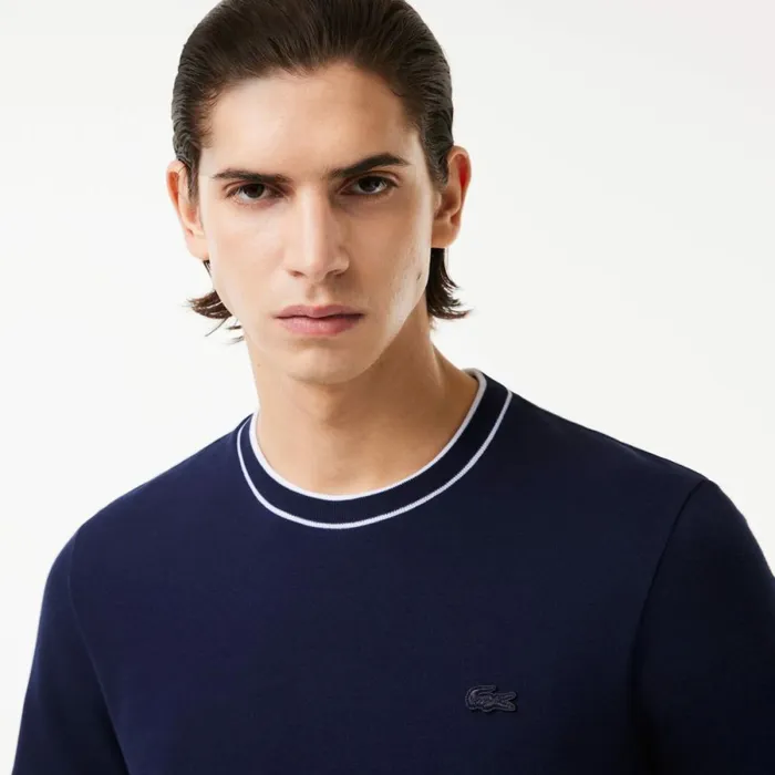 TShirts Men Lacoste Men039s Stretch Piqu Stripe Collar TShirt Navy Blue 166