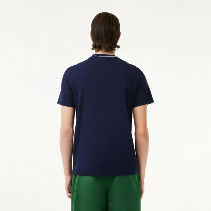 TShirts Men Lacoste Men039s Stretch Piqu Stripe Collar TShirt Navy Blue 166