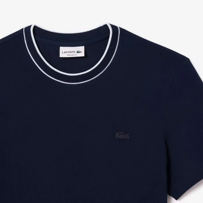 TShirts Men Lacoste Men039s Stretch Piqu Stripe Collar TShirt Navy Blue 166