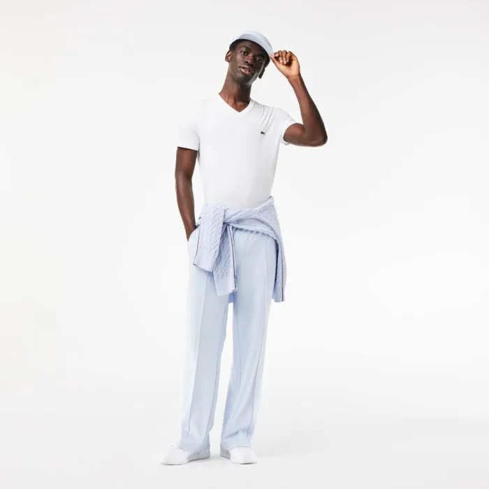 TShirts Men Lacoste Men039s VNeck Pima Cotton Jersey TShirt White 001