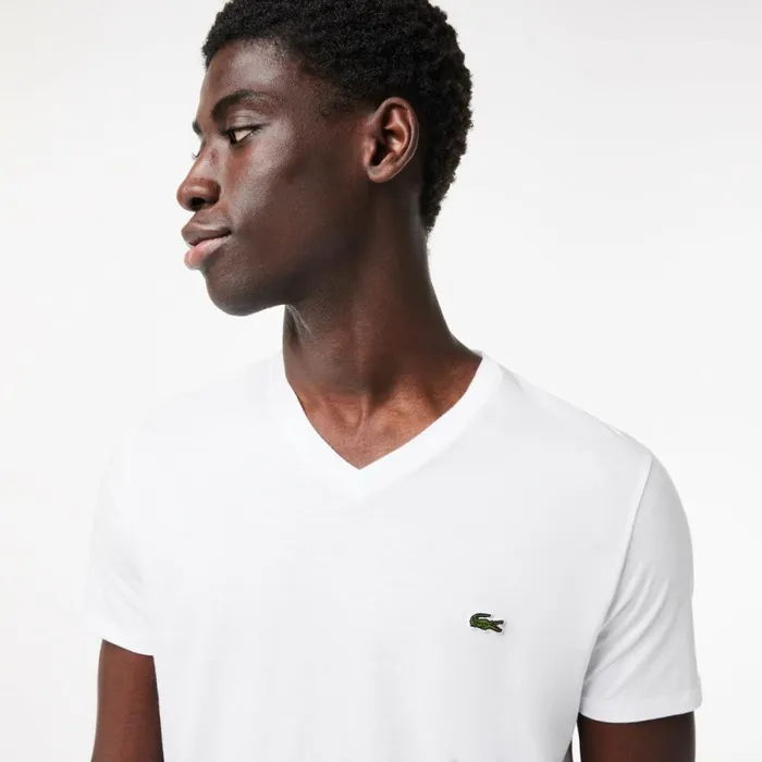 TShirts Men Lacoste Men039s VNeck Pima Cotton Jersey TShirt White 001