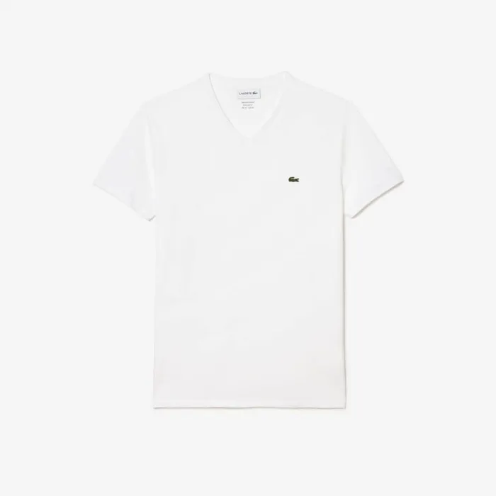 TShirts Men Lacoste Men039s VNeck Pima Cotton Jersey TShirt White 001