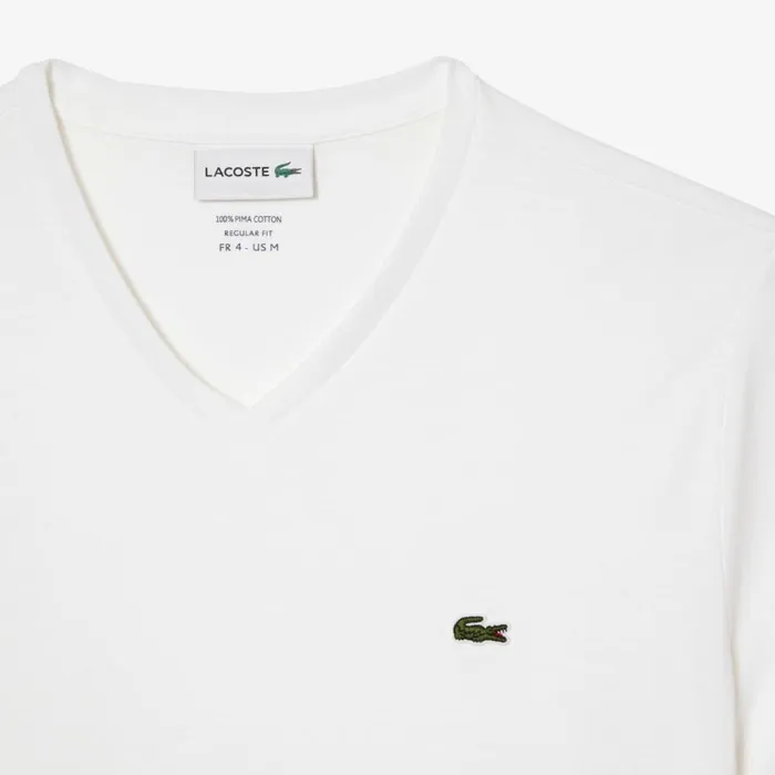 TShirts Men Lacoste Men039s VNeck Pima Cotton Jersey TShirt White 001
