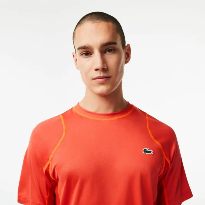TShirts Men Lacoste Mens AbrasionResistant Tennis TShirt Orange Red Orange Xij