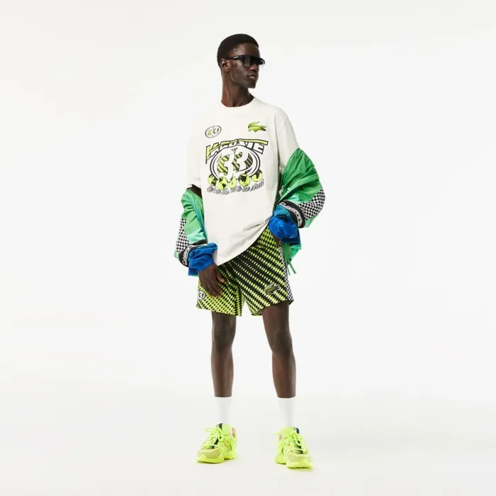 TShirts Men Lacoste Mens Loose Fit Cotton Jersey Print TShirt White 70v
