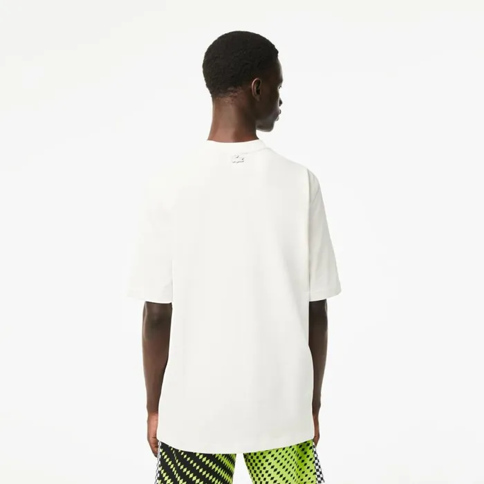 TShirts Men Lacoste Mens Loose Fit Cotton Jersey Print TShirt White 70v