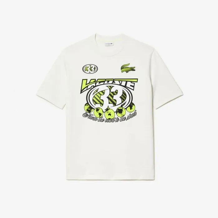 TShirts Men Lacoste Mens Loose Fit Cotton Jersey Print TShirt White 70v
