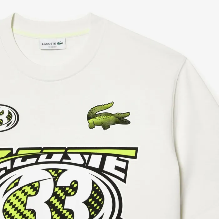 TShirts Men Lacoste Mens Loose Fit Cotton Jersey Print TShirt White 70v