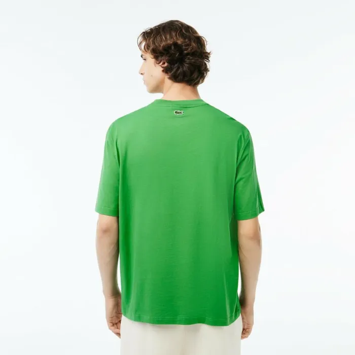 TShirts Men Lacoste Mens Loose Fit Crocodile Print Crew Neck TShirt Green Siw