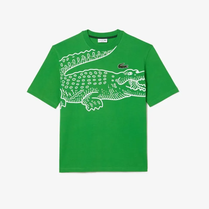 TShirts Men Lacoste Mens Loose Fit Crocodile Print Crew Neck TShirt Green Siw