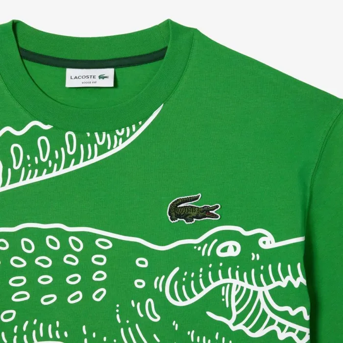 TShirts Men Lacoste Mens Loose Fit Crocodile Print Crew Neck TShirt Green Siw