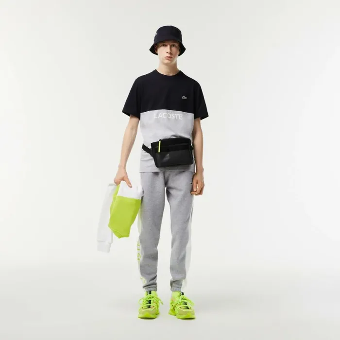 TShirts Men Lacoste Mens Regular Fit Cotton Jersey Colorblock TShirt Navy Blue Grey Chine E6a