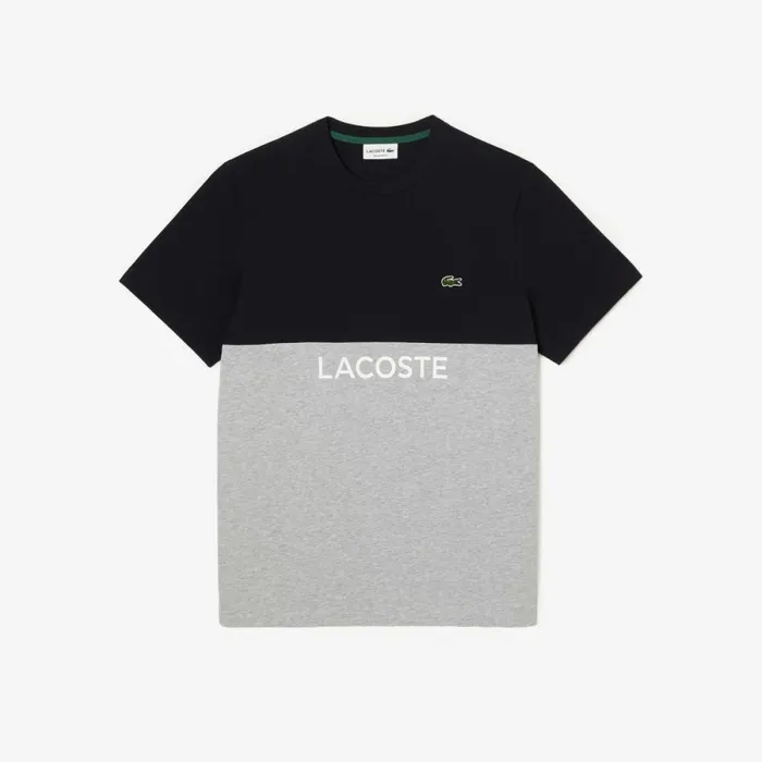 TShirts Men Lacoste Mens Regular Fit Cotton Jersey Colorblock TShirt Navy Blue Grey Chine E6a