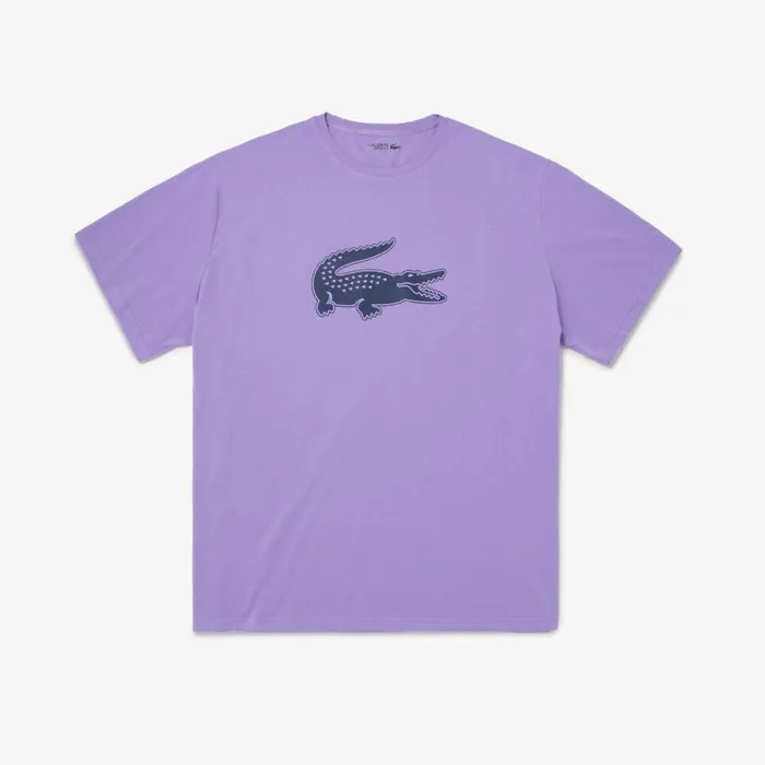 TShirts Men Lacoste Mens SPORT Big Fit Breathable Logo TShirt Purple Navy Blue W87