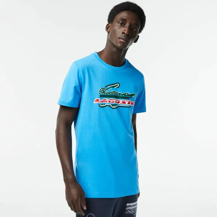 TShirts Men Lacoste Mens SPORT Regular Fit Organic Cotton TShirt Azur Blue Zba