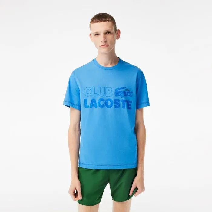TShirts Men Lacoste Mens Vintage Print Organic Cotton TShirt Ethereal Blue L99