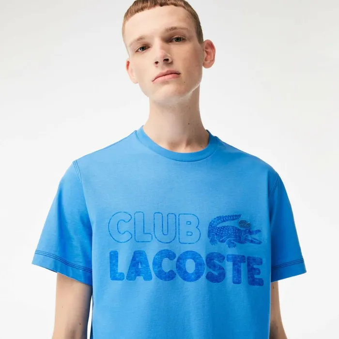 TShirts Men Lacoste Mens Vintage Print Organic Cotton TShirt Ethereal Blue L99