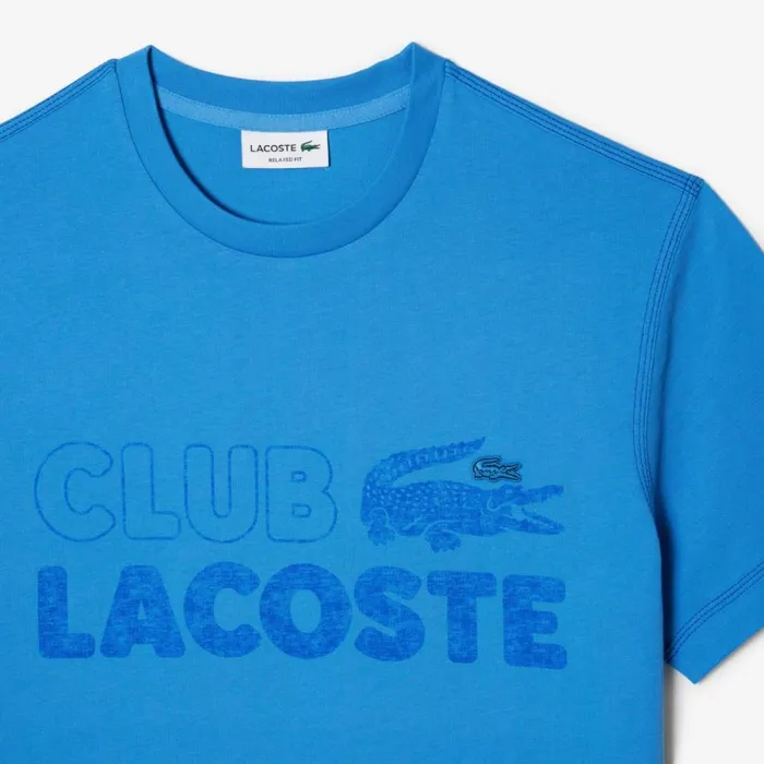 TShirts Men Lacoste Mens Vintage Print Organic Cotton TShirt Ethereal Blue L99