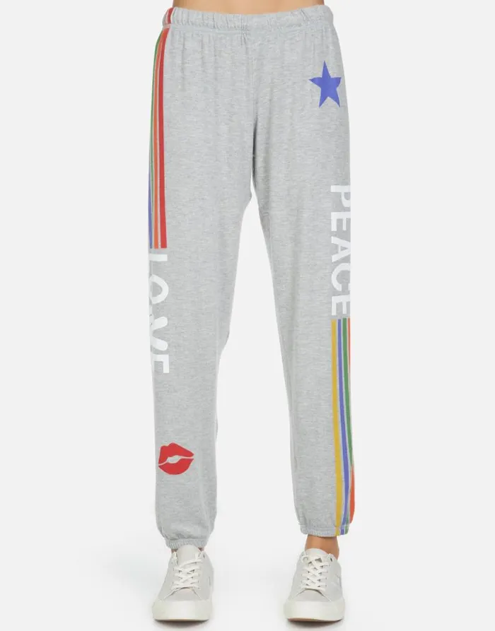 Tanzy Peace Love Stripe Heather Grey Women Lauren Moshi Long Sweatpants