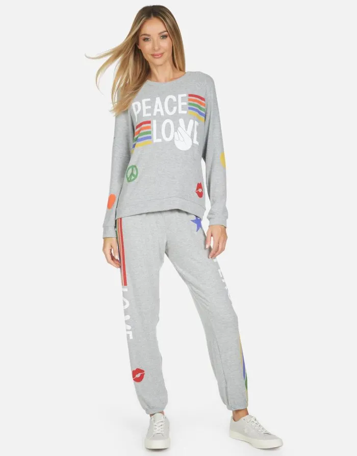 Tanzy Peace Love Stripe Heather Grey Women Lauren Moshi Long Sweatpants