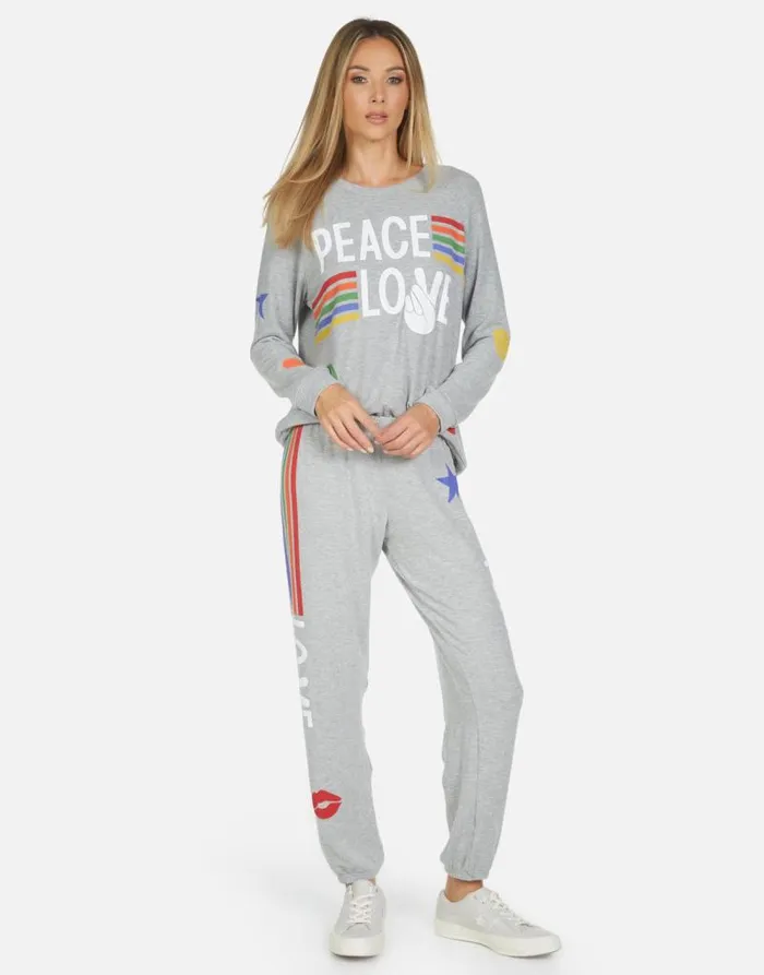Tanzy Peace Love Stripe Heather Grey Women Lauren Moshi Long Sweatpants