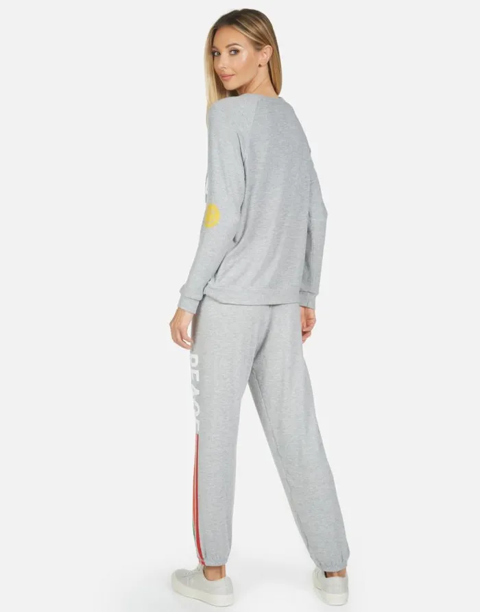 Tanzy Peace Love Stripe Heather Grey Women Lauren Moshi Long Sweatpants