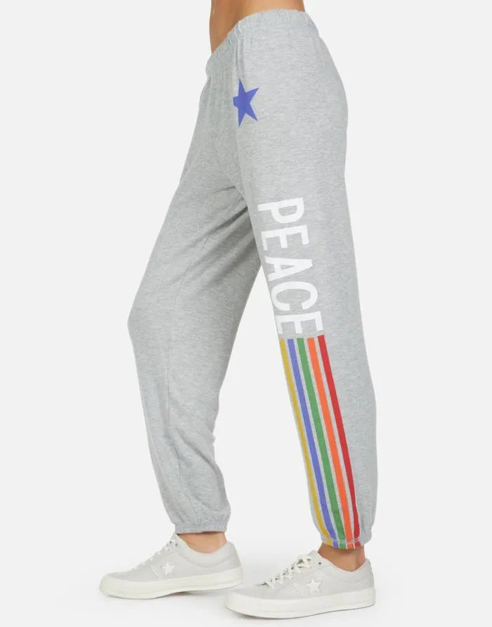 Tanzy Peace Love Stripe Heather Grey Women Lauren Moshi Long Sweatpants