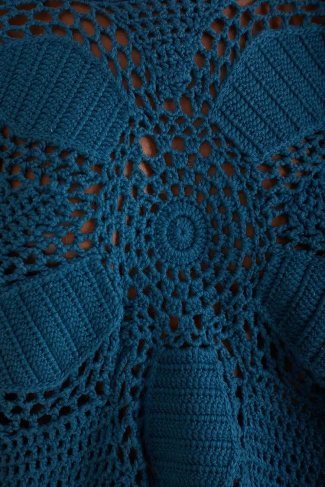 Teal Flower Draw Crochet Blouse Women FARM Rio Blouses