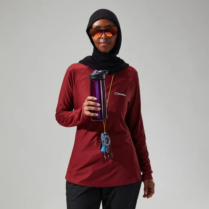Technical Baselayers Women Berghaus 247 Tech Long Sleeve Crew Tee 8211 Dark Red
