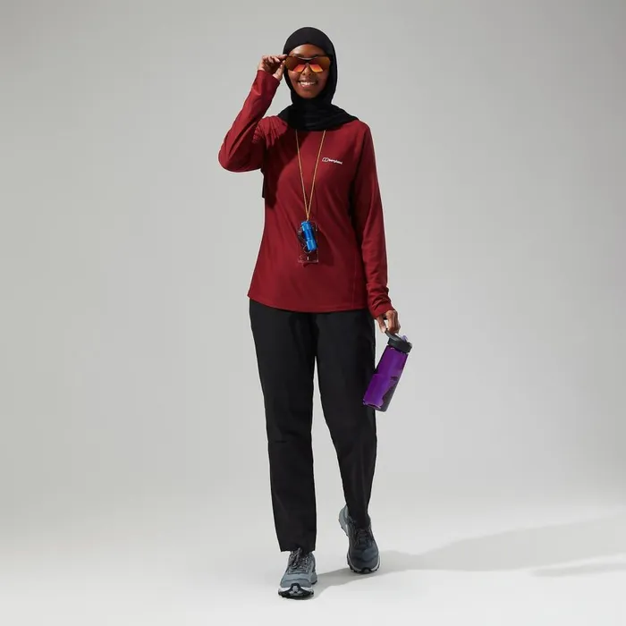 Technical Baselayers Women Berghaus 247 Tech Long Sleeve Crew Tee 8211 Dark Red
