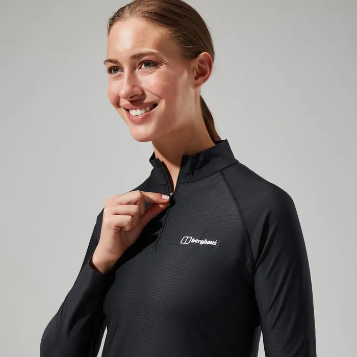 Technical Baselayers Women Berghaus 247 Tech Tee Long Sleeve Half Zip 8211 Black
