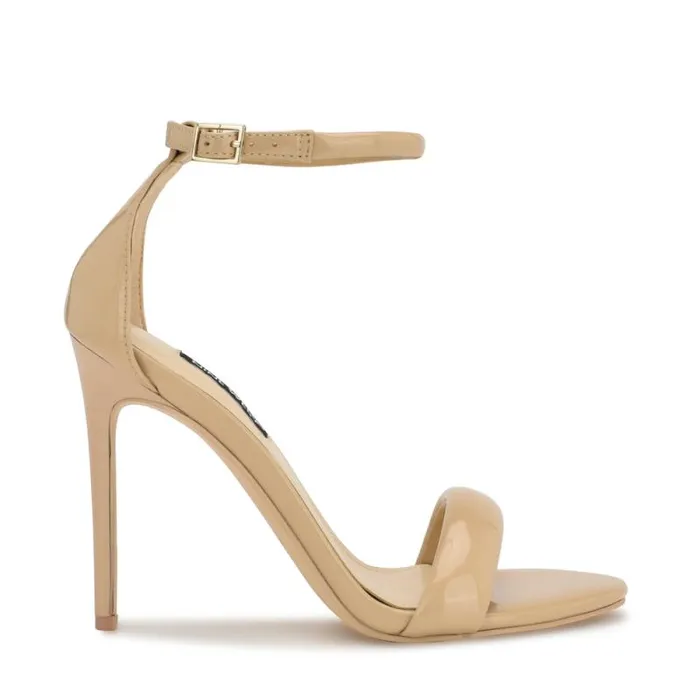 Teeya Ankle Strap Sandals Light Natural Patent Women Nine West Heels
