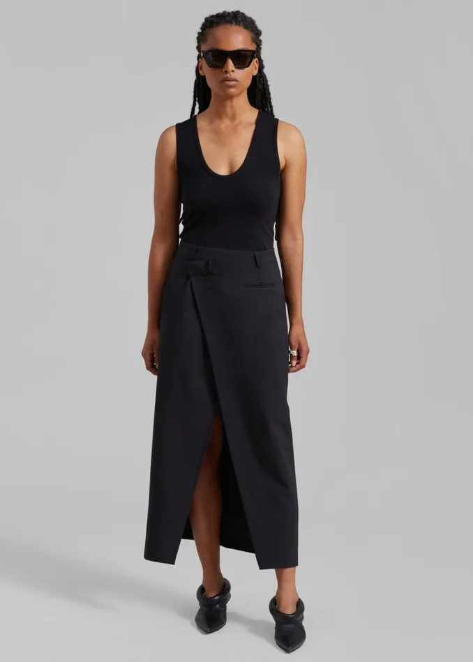 The Frankie Shop Annabel Asymmetric Midi Skirt 8211 Black Shop Bottoms