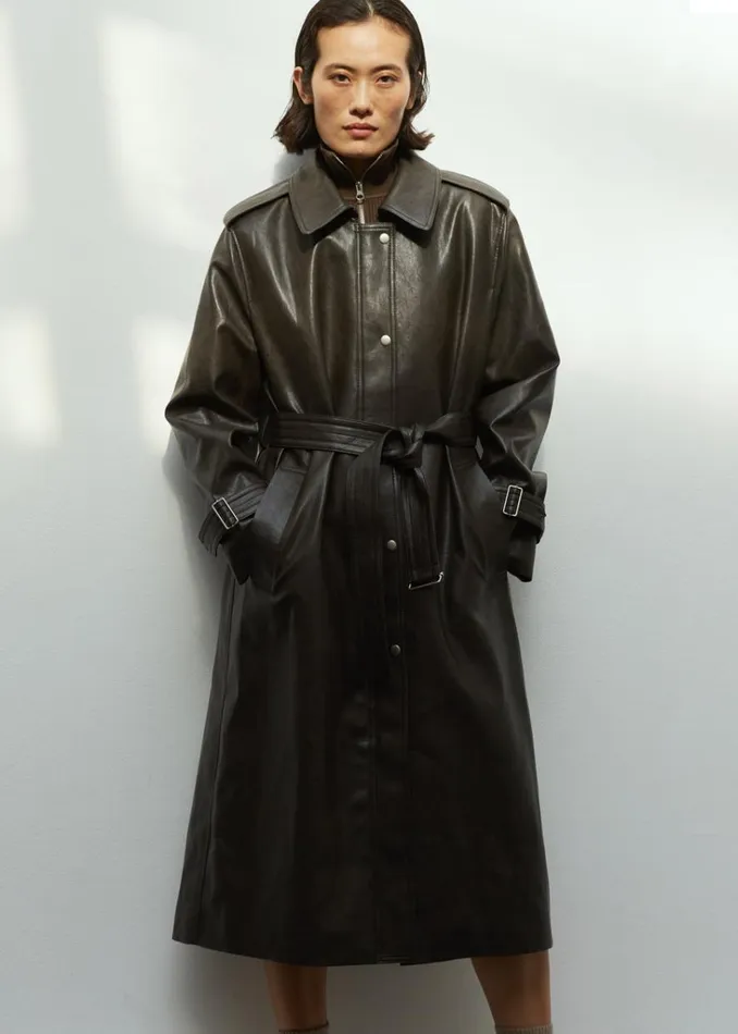 The Frankie Shop Armin FauxLeather Trench Coat 8211 Brown Shop Outerwear
