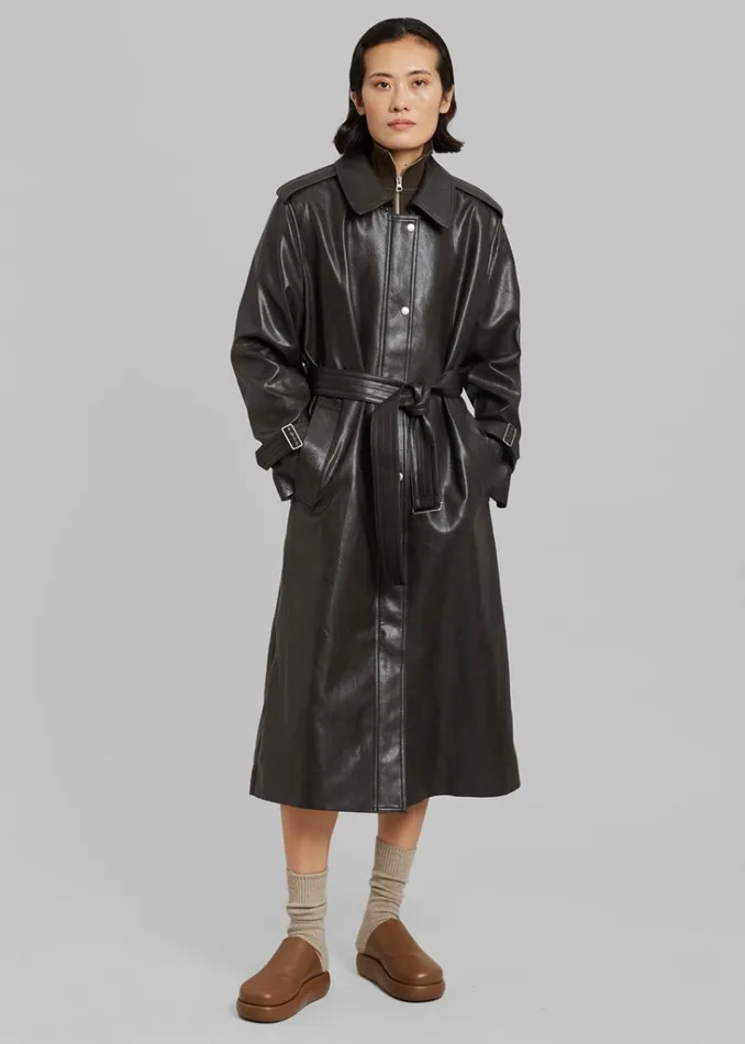 The Frankie Shop Armin FauxLeather Trench Coat 8211 Brown Shop Outerwear