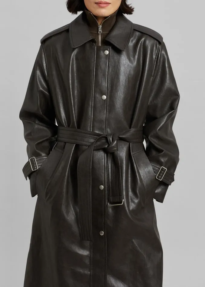 The Frankie Shop Armin FauxLeather Trench Coat 8211 Brown Shop Outerwear
