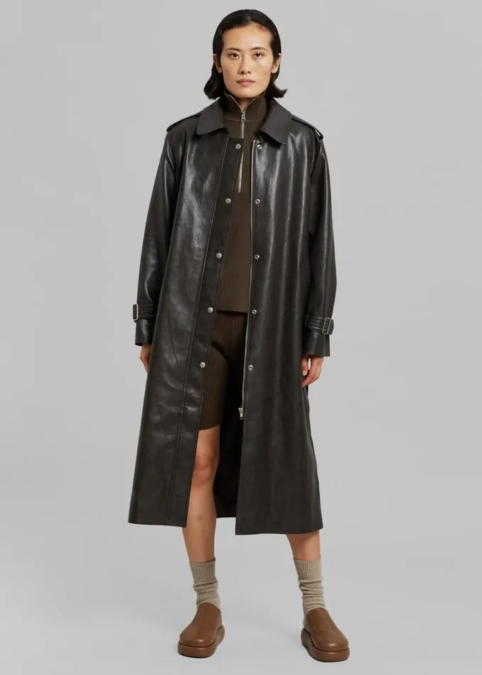 The Frankie Shop Armin FauxLeather Trench Coat 8211 Brown Shop Outerwear